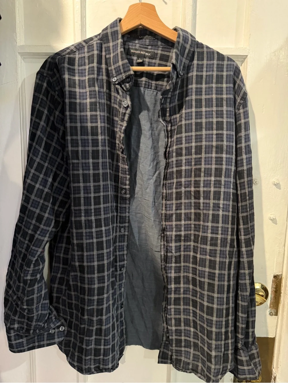 Banana Republic Navy and Gray Plaid Lightweight Shirt Jacket